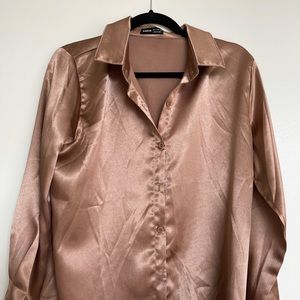 Women’s Satin Rose Gold Button Up